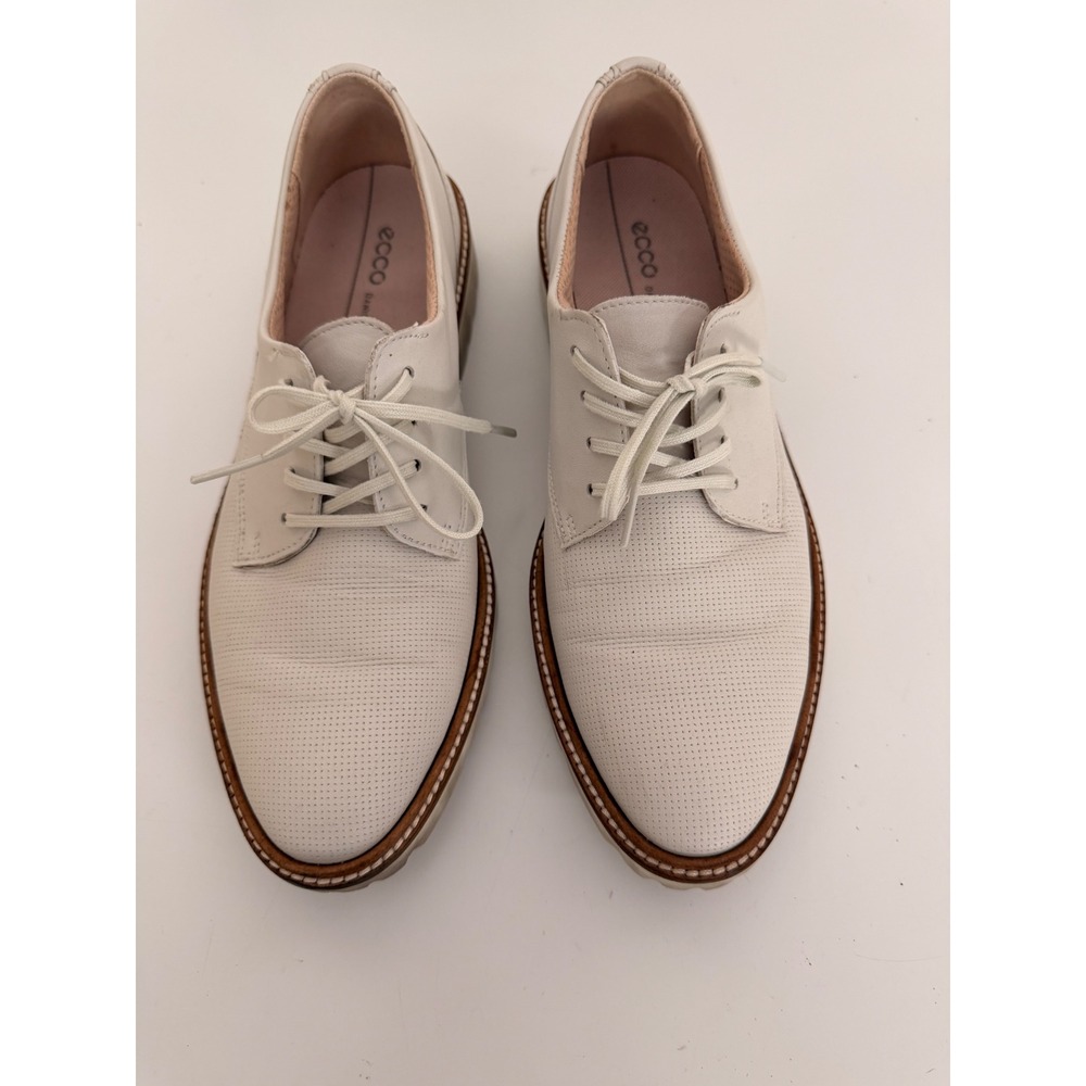 ECCO Sartorelle 25 Tailored White Perforated Leather Oxfords Shoes 37 US 6-6.5